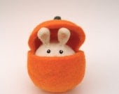 Cute Bunny in an Orange Pumpkin, Easter Toy, Waldorf Inspired, Needle Felted Wool