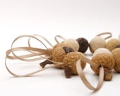 REGISTRY GIFT for JAMIE --- 20 Felted Acorn Ornaments in Yellow, White, Gray and Red with White Ribbons -- Gift Wrapped