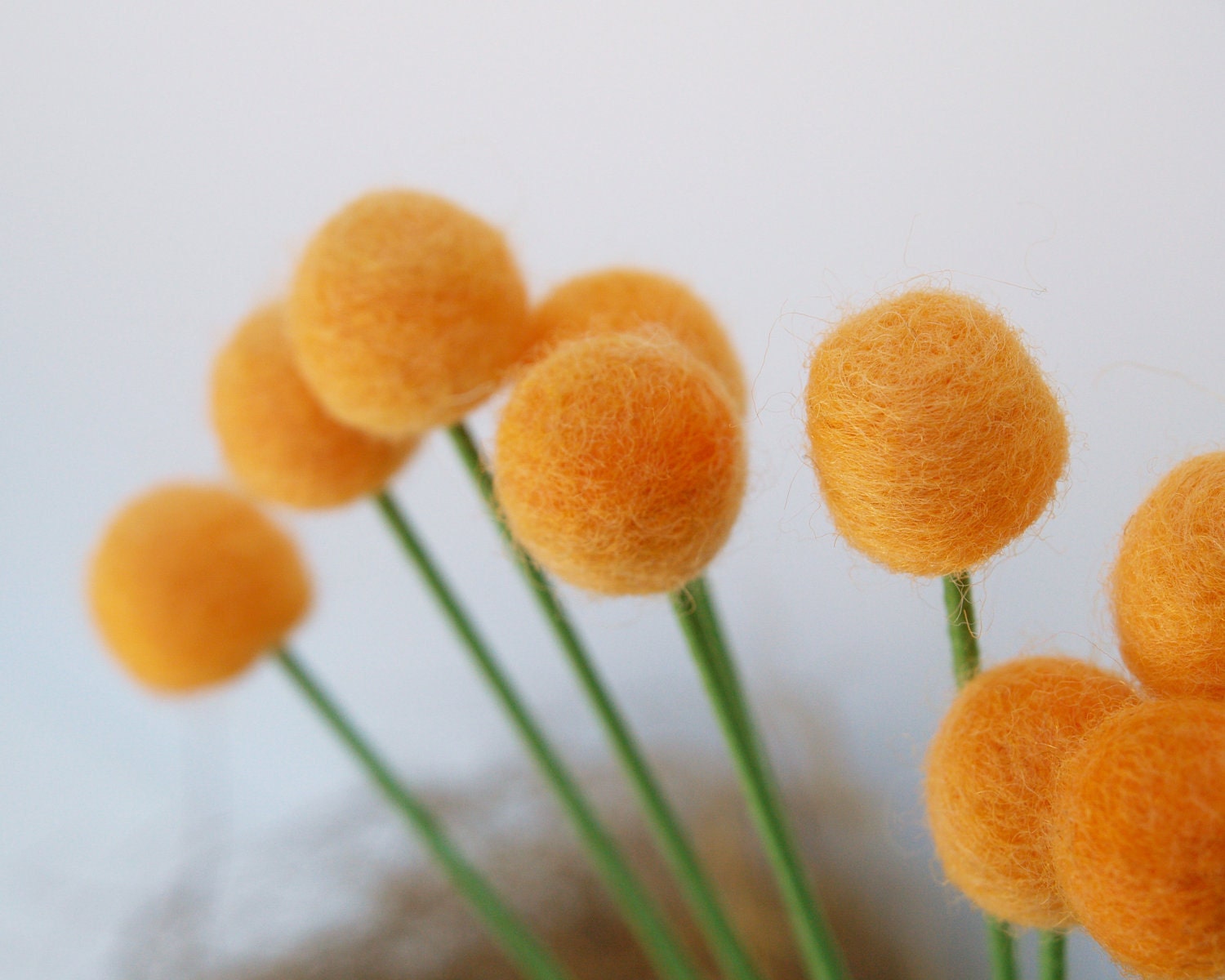 Wool Flowers, felt Craspedia Billy Button Ball Blooms Autumn Fall Thanksgiving home decor Pumpkin orange pom pom housewarming gift Fairyfolk