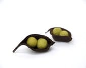 Two Peas in a Pod, needle felted nature display, unique modern minimal home decor fall autumn inspired woodland wool decorating