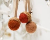Woodland Christmas Ornaments, 9 handmade wool felt acorns felted colorful autumn fall thanksgiving nature lover gift hostess brown rust red