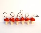 Holiday Ornaments Needle Felted Toadstool red mushroom decoration woodland tree handmade nature white Hanging Aice in Wonderland hanging