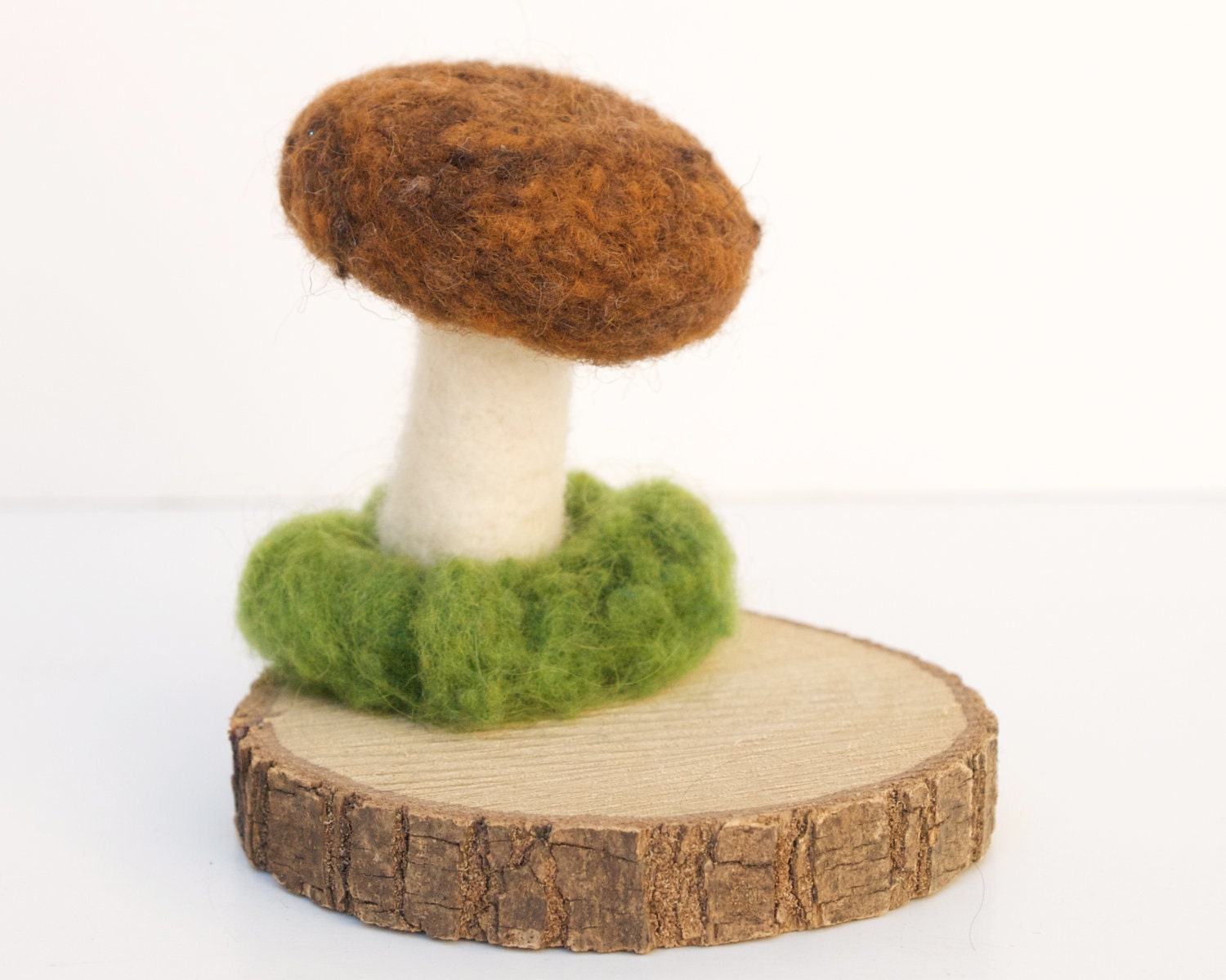 Mushroom Christmas Gift Needle Felted Wool Sculpture Brown nature inspired Wood Grain unique home decor dude dad men Stocking Stuffer