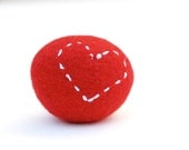 Embroidered Felted Rock, love heart pebble stone wool felt home decor all natural Stocking Stuffer embroidery hostess gift RED 1