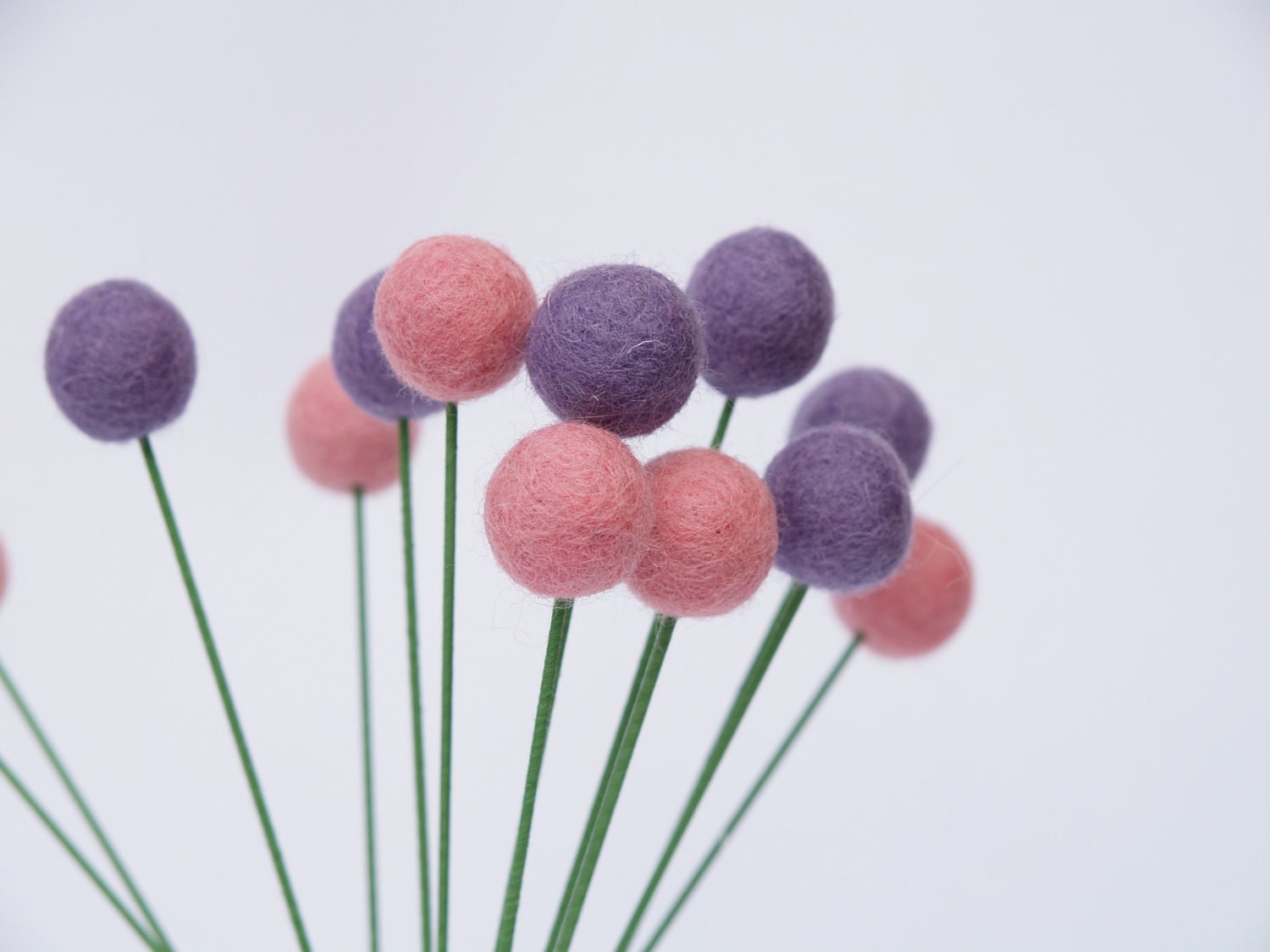 Shabby Chic Home Decor Felt Flowers, Wool Craspedia Billy Button Flower Ball Pom Pom purple pink lavender Gift decorating for her