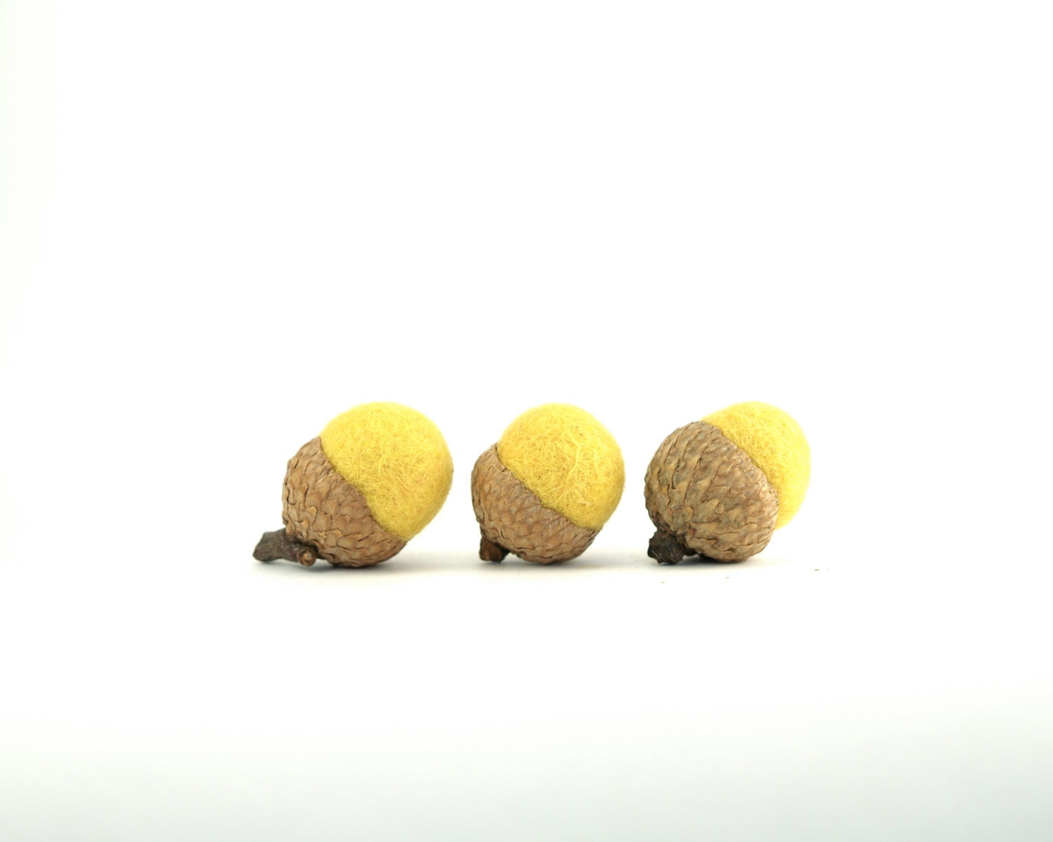 Sunny Yellow Needle Felted Acorns, Bright and Colorful, Set of 10 - modern minimal stocking stuffer Christmas Gift
