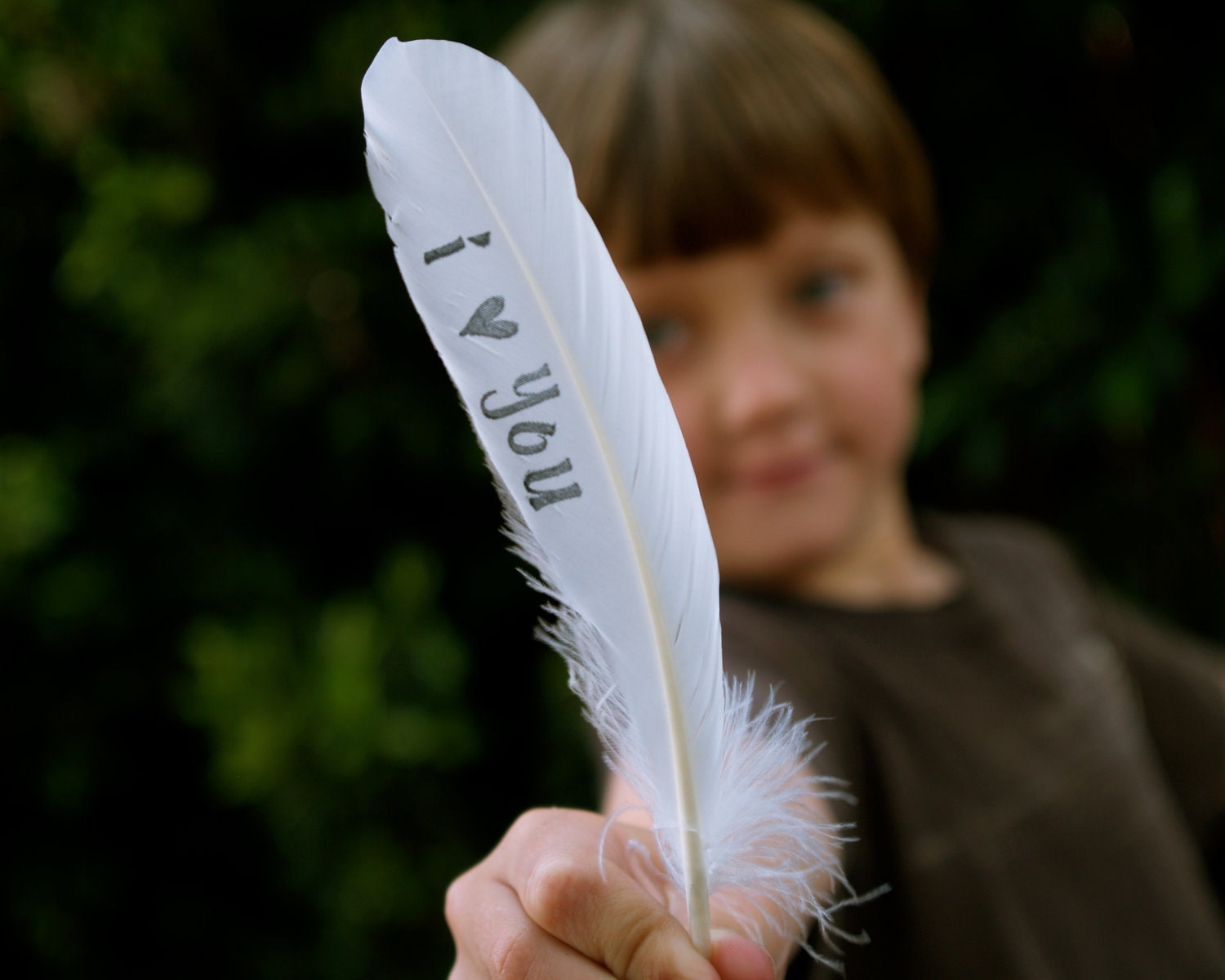 Fathers Day Gift - Personalized Love Feather, I Love You , white dove feather , wedding favor table decoration