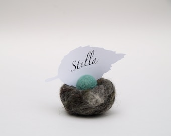 Woodland Nest Place Cards, Woolly Wedding Decoration, set of 5 turquoise robins blue egg in woolly nestteamt