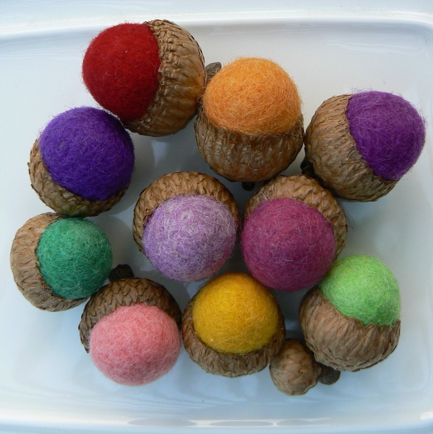 Items similar to Rainbow Wool Acorns, 10 Handmade Felt Needle Felted