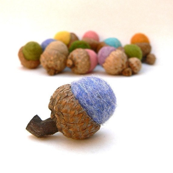 Felted Acorns, 10 Wool Felted Acorns in Woodland Colors.