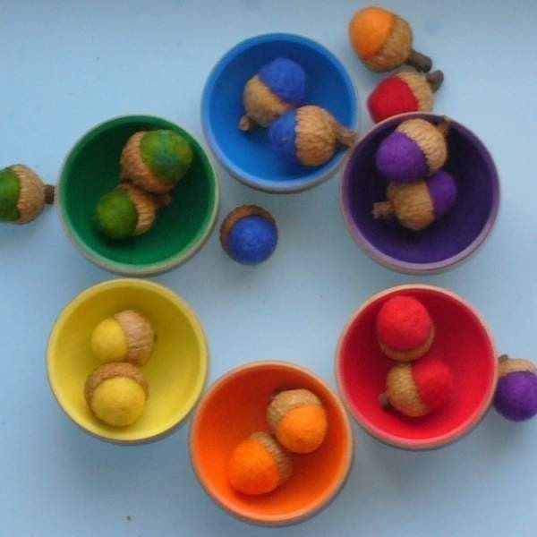 CUSTOM ORDER for Lisa 6 sets of - Rainbow Sorting Acorns Rainbow Acorns (36), Waldorf Montesori Felted Educational preschool color Toy