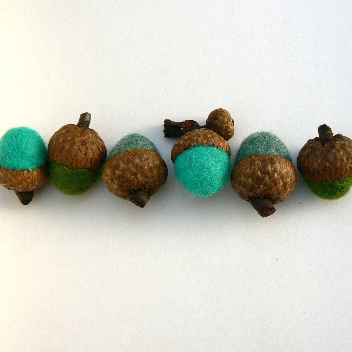 Needle Felted Acorns, 6 Turquoise Wool Home Decor Teal Blue Green Handmade Waldorf Woodland Natural Nature Autumn Fall Thanksgiving Country