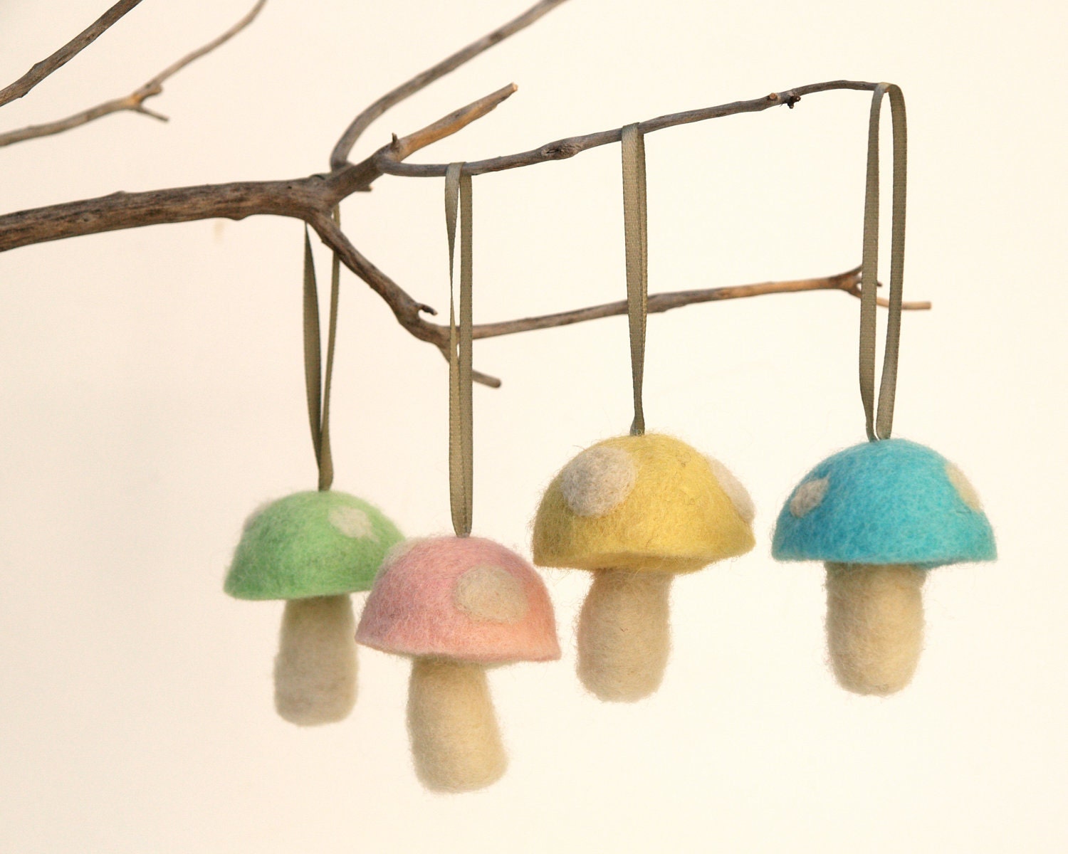 Toadstool Easter Decorations . Pastel Colors . Spring Home Decor . Needle Felted Wool