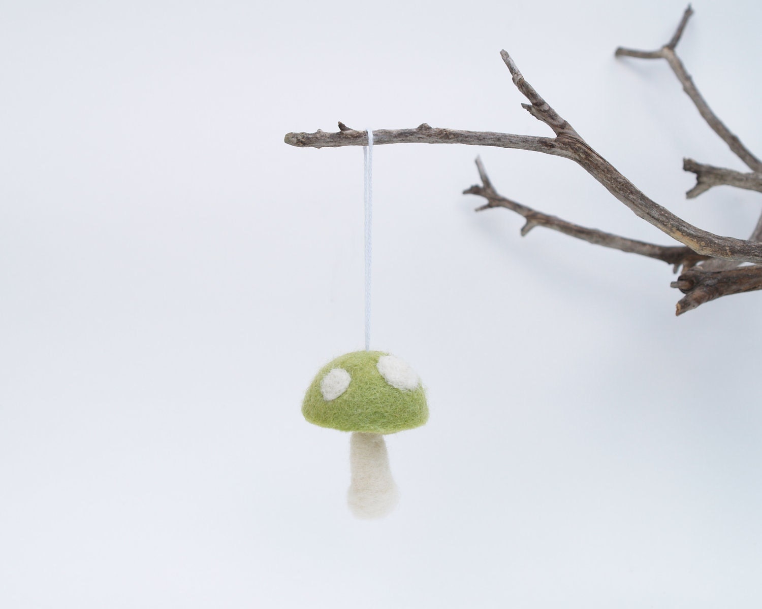 Woodland Hanging Ornament Toadstool ONE Pale Green Wool Felt Mushroom Decoration Woodland needle Waldorf Fairytale Baby Nursery Home Decor