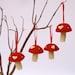 Holiday Ornament Toadstools, RED Love mushrooms decoration woodland Needle Felted Felt handmade Fairyfolk - 3