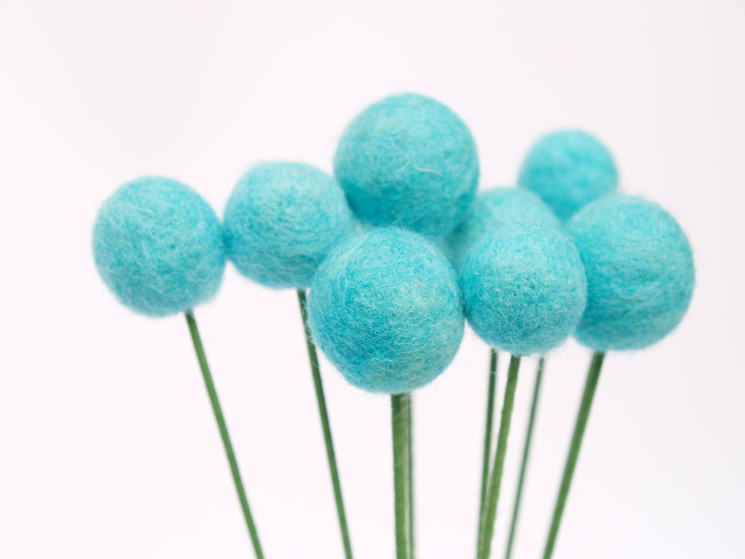 Robin Egg Blue Felt Flowers, Shabby Chic Home Decor Craspedia Wool Billy Button Flower Ball Pom Pom turquoise aqua decorating for her