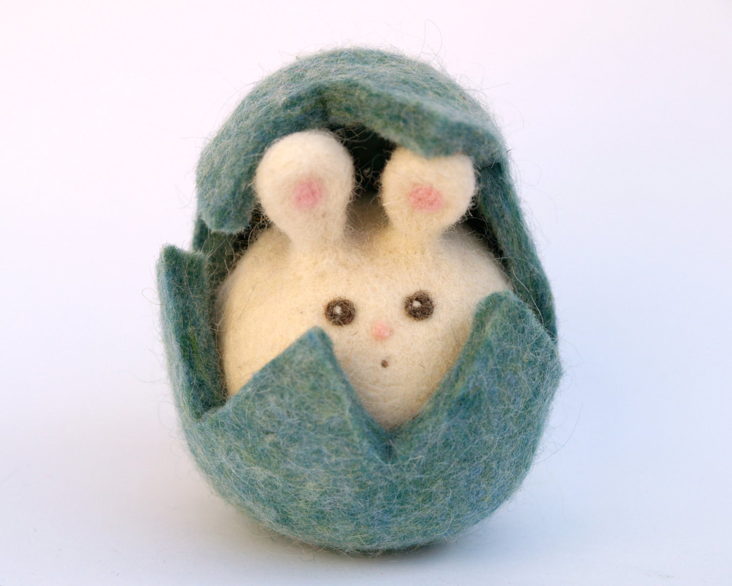 Soft Plush Easter Bunny Toy in his blue Easter Egg, needle felted Toy, Waldorf Toy, Cute Bunny