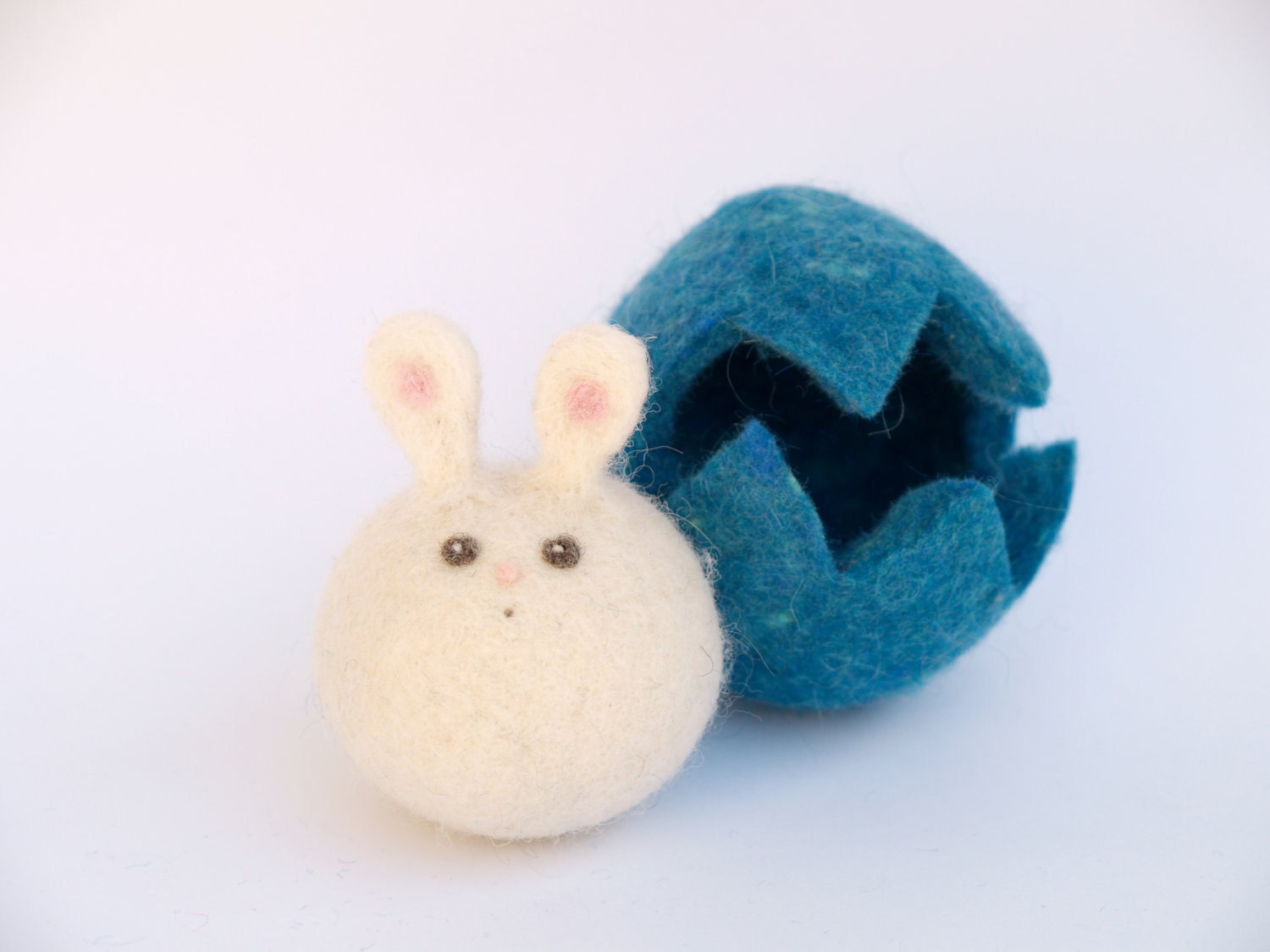 Blue Easter Bunny in a Blue Easter Egg . Needle Felted Wool toy for Boys - Waldorf - Fairyfolk - The Magic Onions