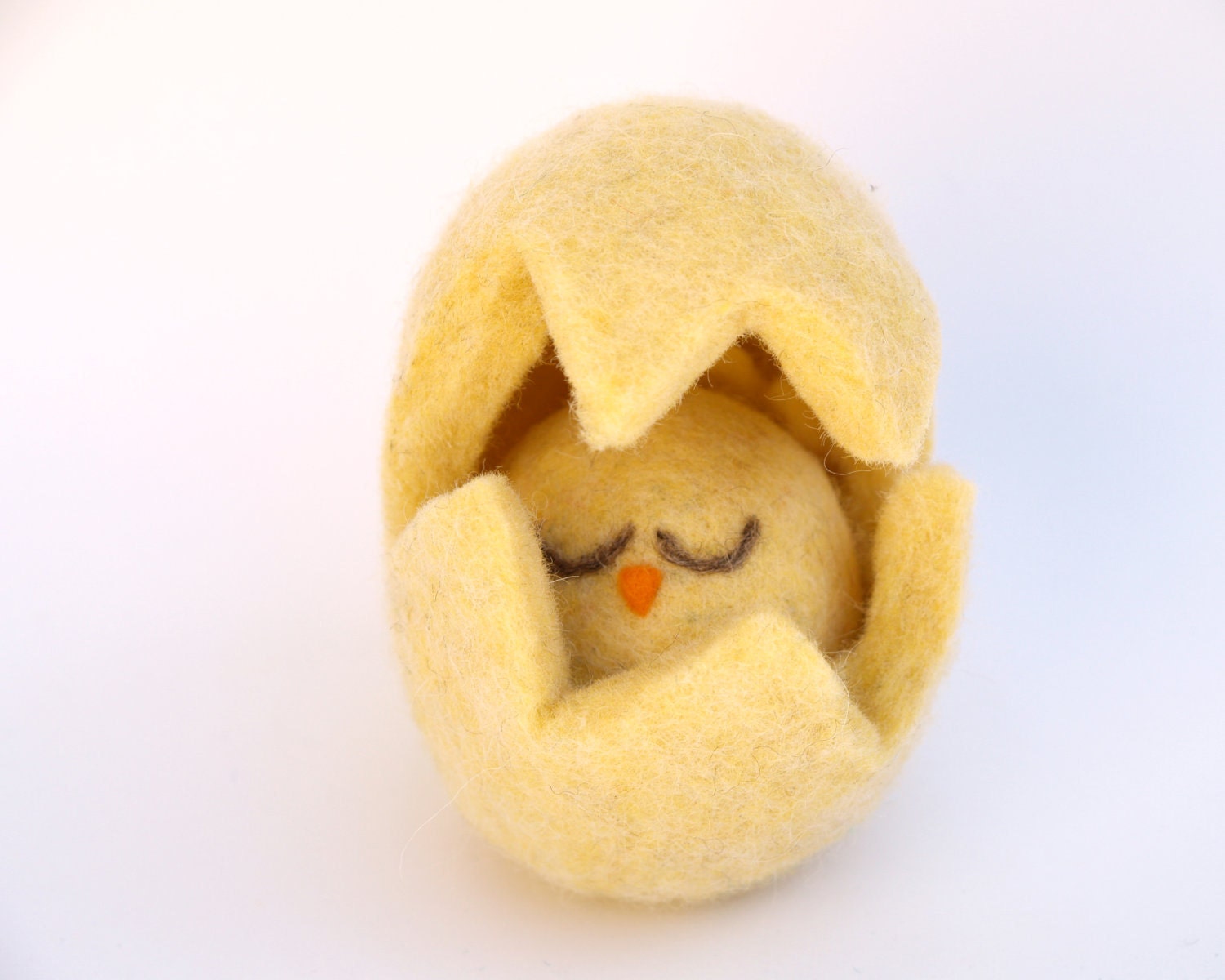 Easter Egg Toy . Yellow Easter Chick hiding in her sweet Yellow Easter Egg . Neelde Felted . Pastel Yellow
