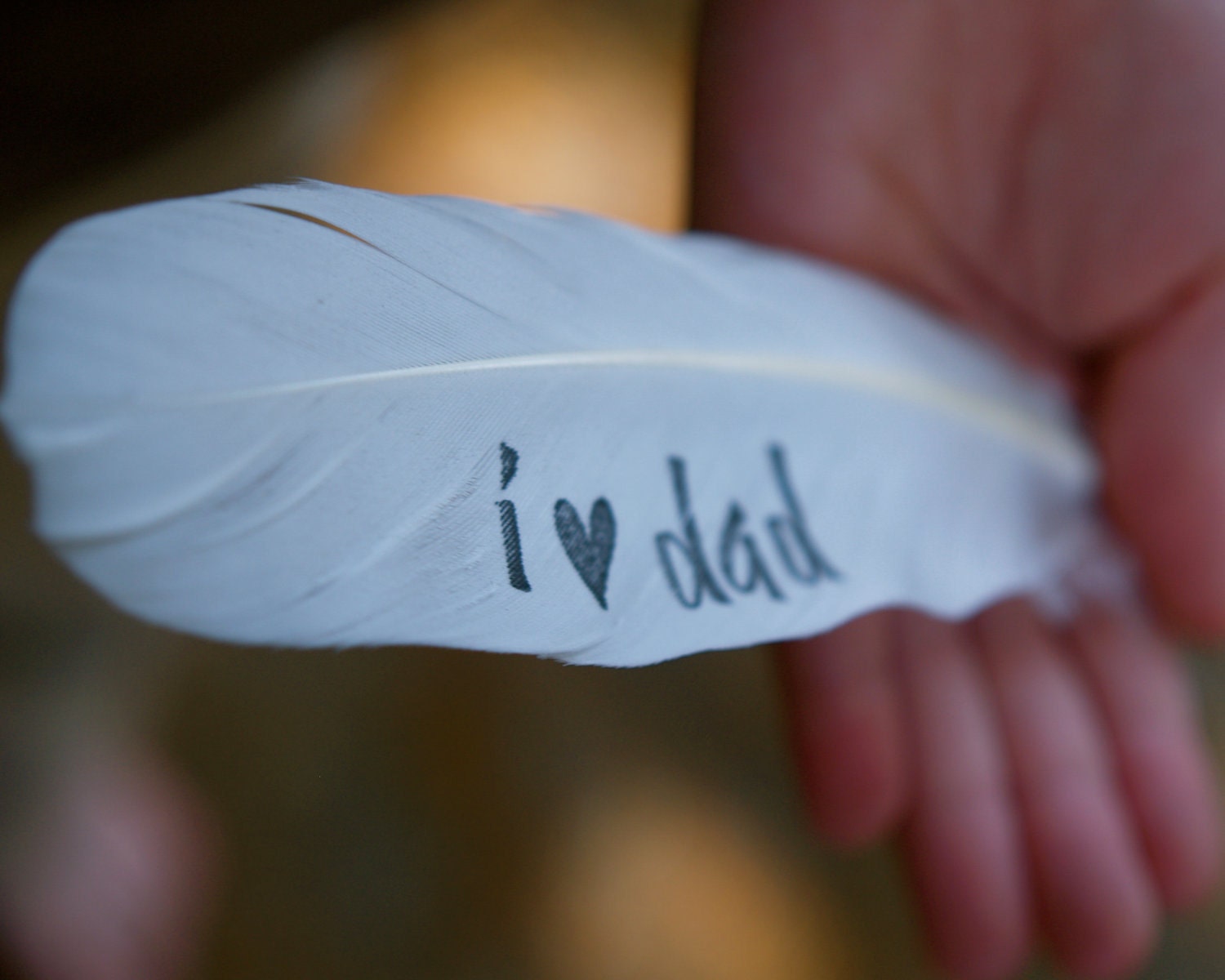 Personalized Gift Feather, Love Dad, white dove feather, unique gift