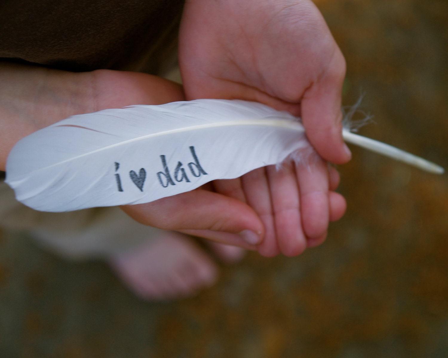 Personalized Gift Feather, Love Dad, white dove feather, unique gift