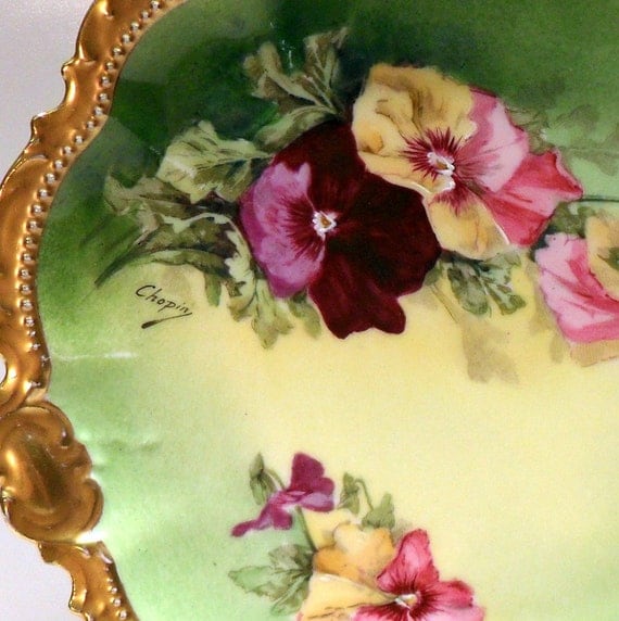 Victorian Chopin Limoges France Plate Circa 1900 Brilliant Pansies Artist Signed