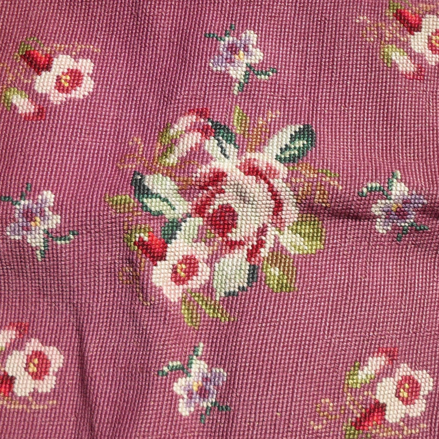 Vintage Needlepoint chair seat cover Floral by nanascottagehouse