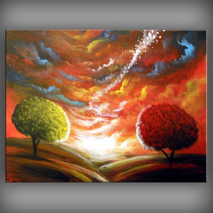 art surreal abstract fantasy stars children wall art lollipop tree painting fun whimsical abstract art landscape original 11 x 14
