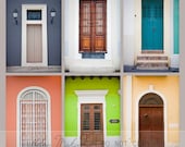 Fine Art Travel Photography. Collection of Six Doors. Old San Juan Doors. Colorful. Yellow. Green. Teals. Purple. 10x10 Print
