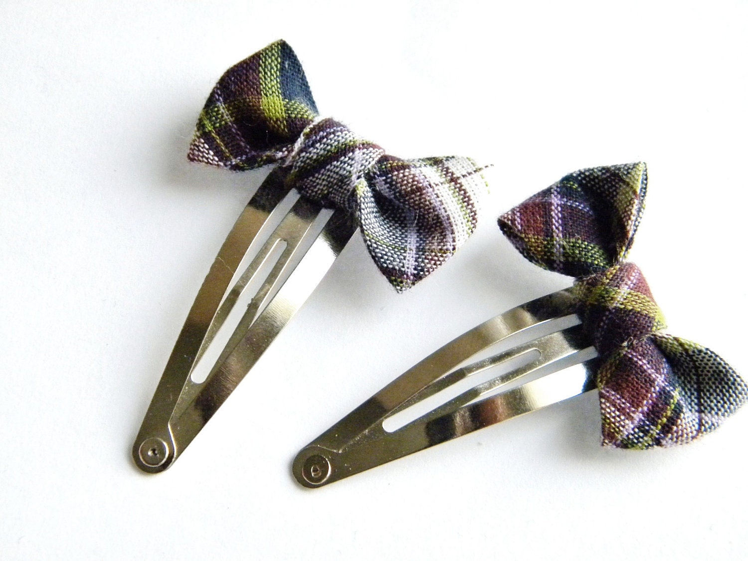 Purple Plaid Bow Hair Clips ( Barrettes )