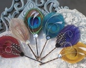 Peacock Feather Hair Accessories Hair Pins - Set of 5 - red ivory blue yellow purple - Peacock Hair Piece - unique colorful wedding bridal