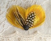 Peacock Fascinator, Feather Fascinator, Hair Accessories, Hair Feather, Feather Hair Clip in HONEY BEE - mustard yellow gold amber