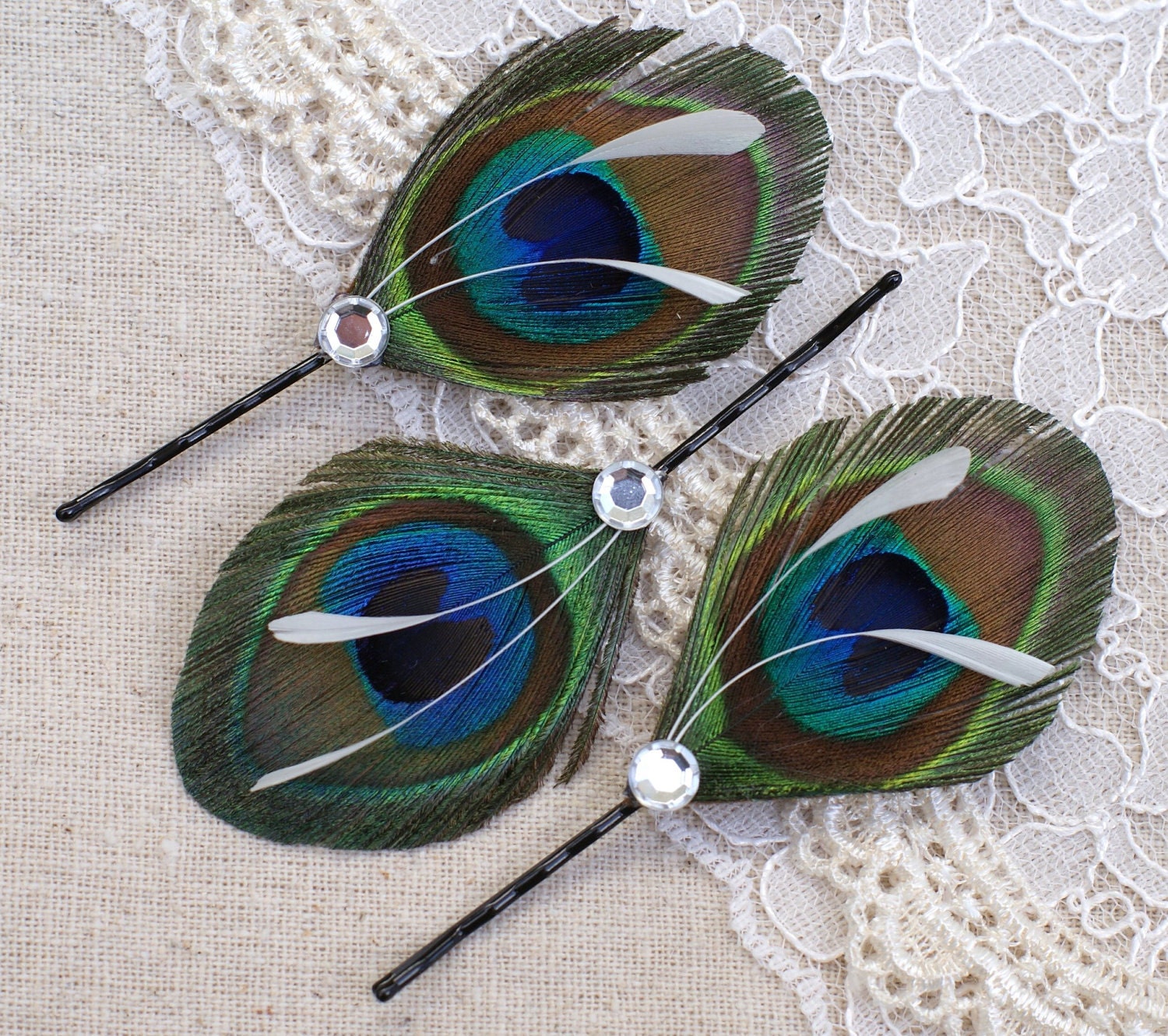 4 Bridesmaid Gifts - Hair Pieces Peacock - Peacock Wedding -Bridesmaid Hairpins in BRILLIANT - Blue, Bridal Party Accessories