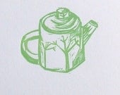 tiny teapot linocut print