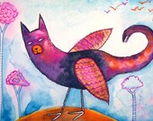 Cat Bird Original Fantasy Animal Illustration
