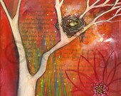 Bird nest glimmering tree branches-Small Archival Print-Ashimmer in Spring