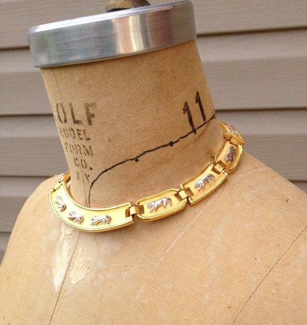 SALE Awesome vinatge 70s Park Lane Gold and Silver tone jaguar choker egyptian revival