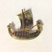 Vintage mid century damascene asian inspired dragon boat brooch, enamel made in spain