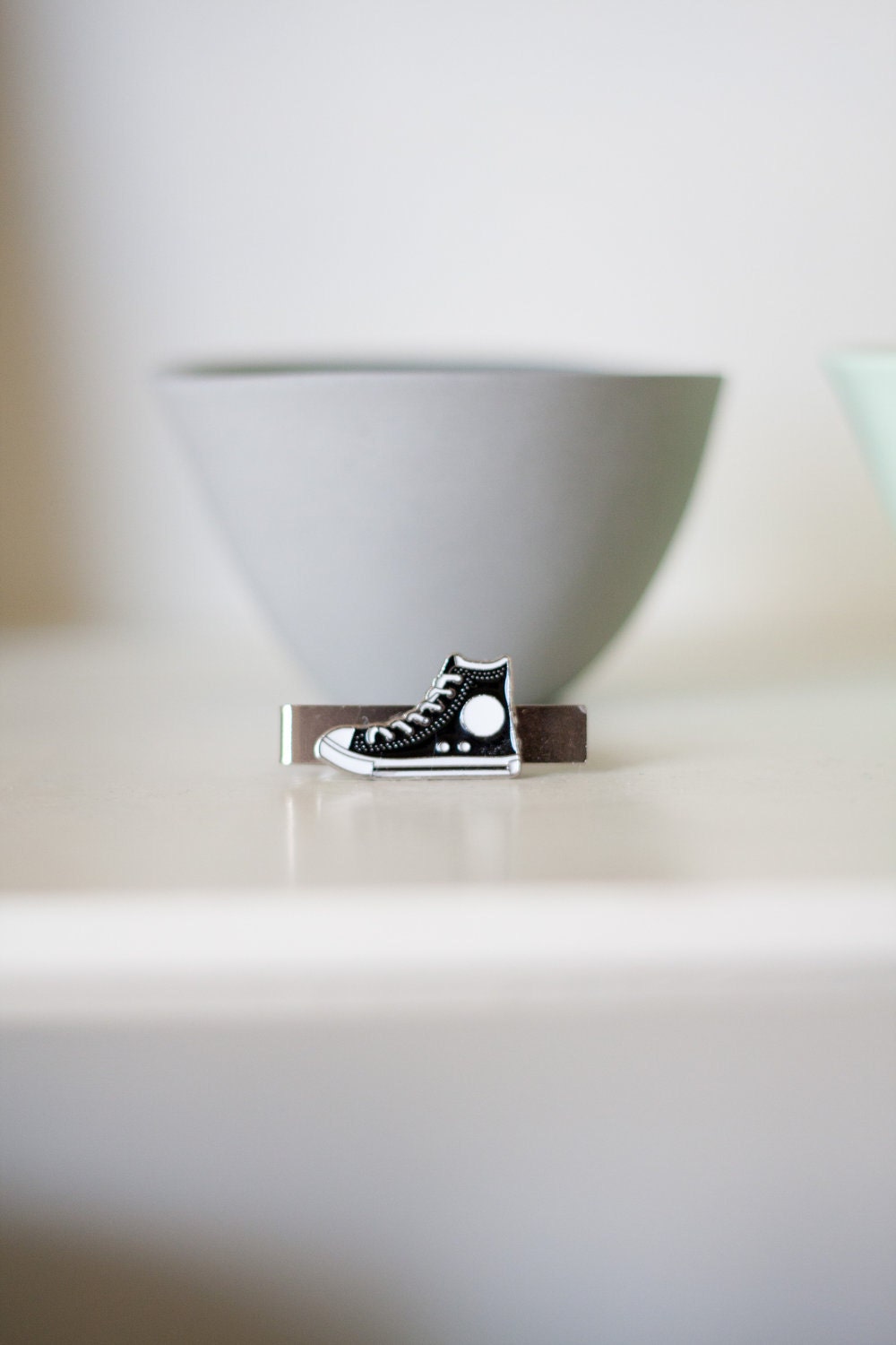 Converse Style Tie Clip for Child or Adult- Black Enamel Chucks