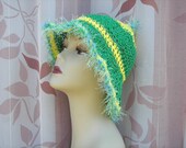 Gnome BRIM Hat Hand Crochet Bright GREEN GOLD Free Shipping