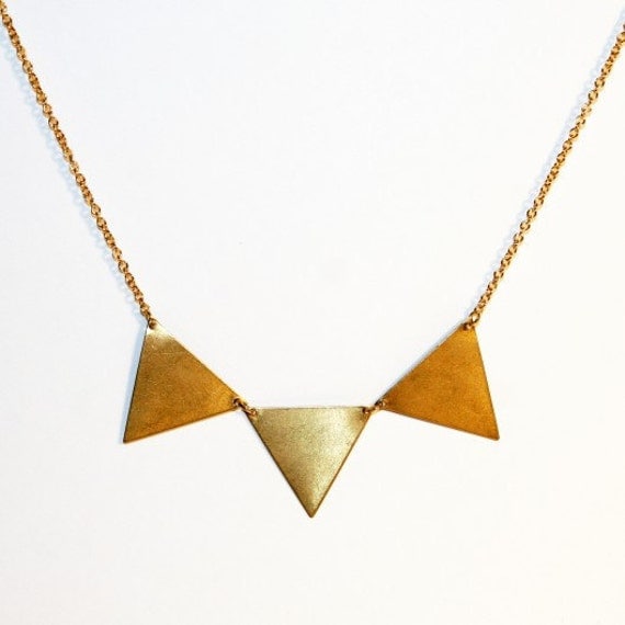 Bunting necklace, triple brass triangles