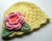 Baby Girl hat, Crochet Baby Hat, Toddler Crochet Beanie hat with Flower, Summer to Winter Hat, MADE TO ORDER