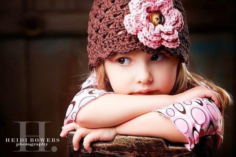 Crochet Beanie Hat for Girls, Chocolate Brown Girls Crochet Beanie Hat for infants, newborn, toddlers-MADE TO ORDER