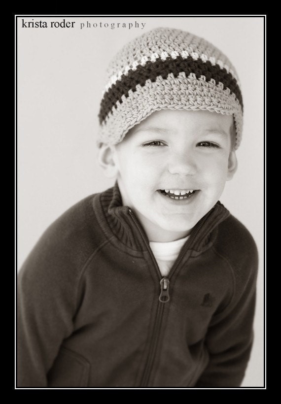 Boys Crochet Hat, Crochet Visor Beanie Hat, Purple/Gold/White, colors of the Minnesota Vikings-MADE TO ORDER