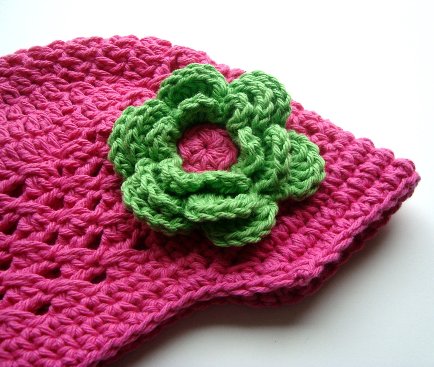 Infant/Toddler Girls Crochet Visor Beanie-Hot Pink and Lime Green-MADE TO ORDER
