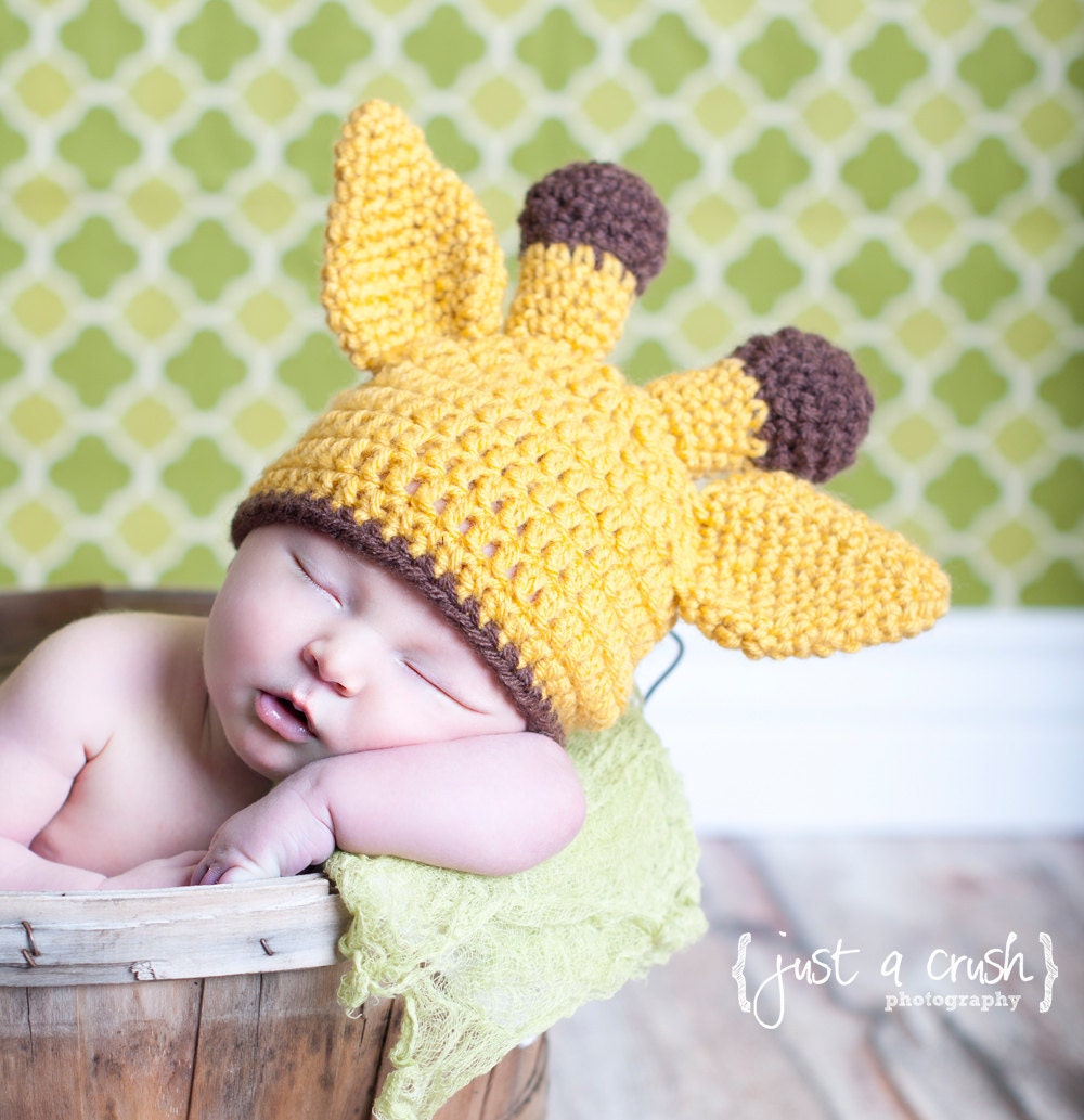 Hand Crocheted Infant GiraffeBeanie Hat-MADE TO ORDER-Size Newborn to 3 months 0-3 Months