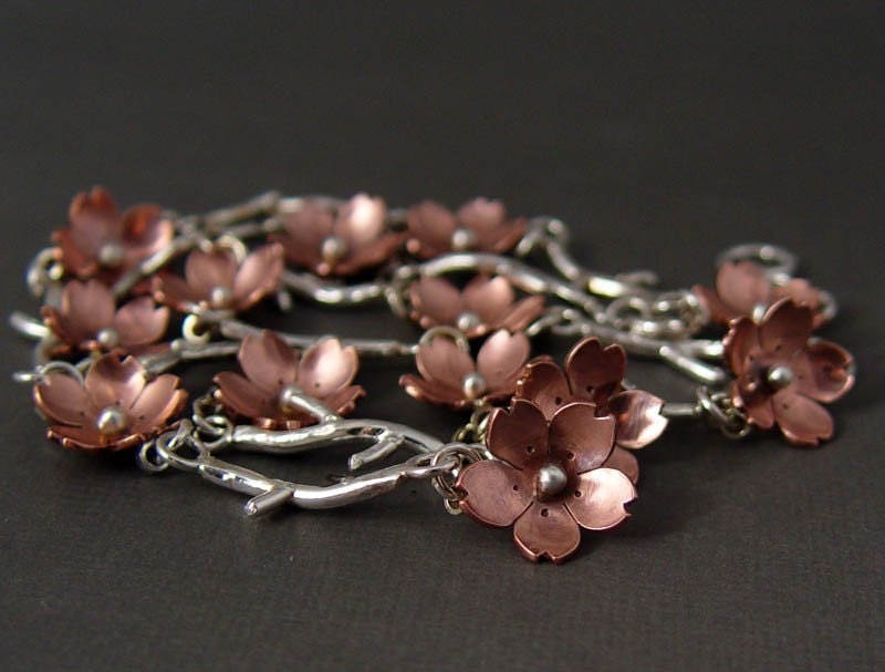 Cherry Blossom Branch Bracelet - Metalsmithing, MADE TO ORDER, Plum Blossom