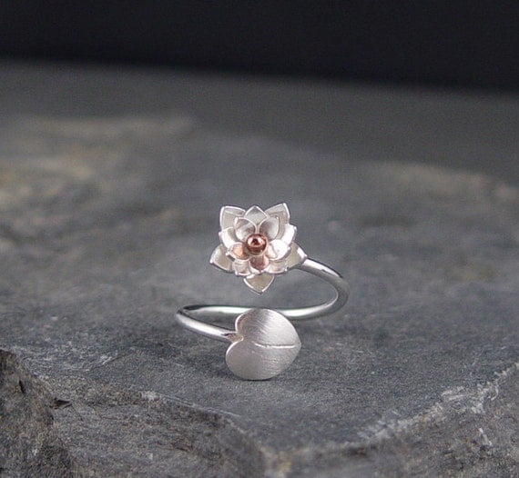 Reserve for Metaldoll - Silver Lotus Blossom and Lily pad Adjustable Ring, Metalsmithed, Simple Jewelry