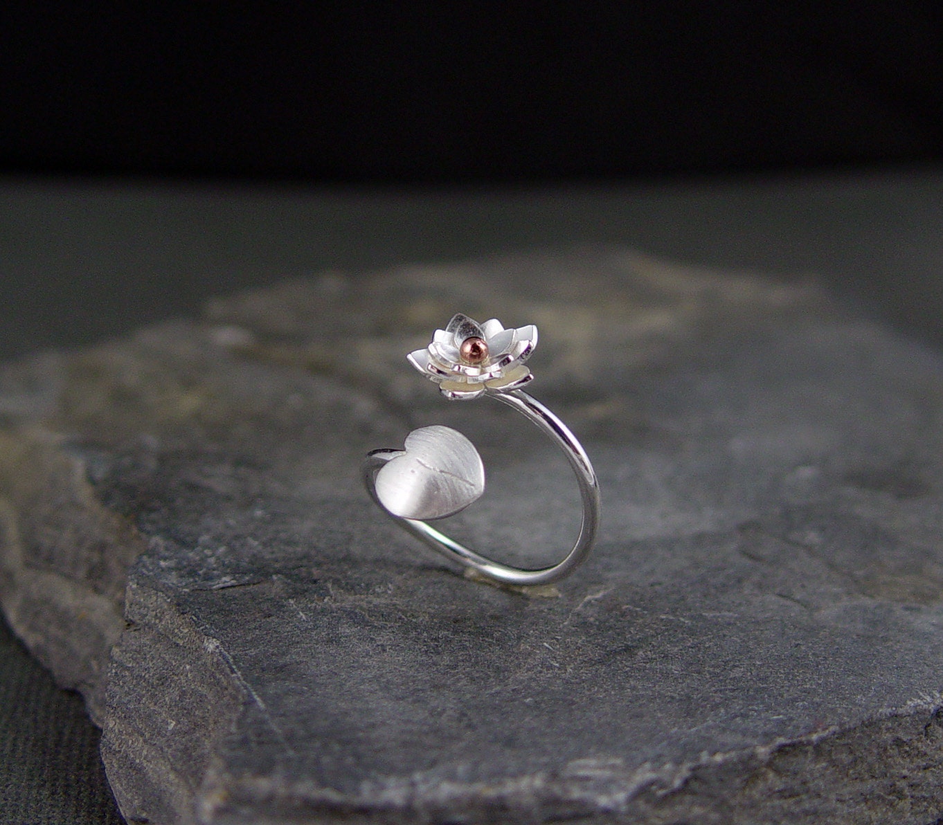Reserve for Metaldoll - Silver Lotus Blossom and Lily pad Adjustable Ring, Metalsmithed, Simple Jewelry