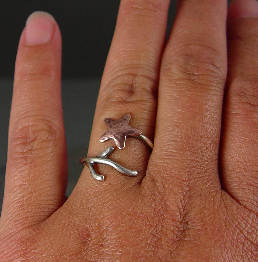 Copper Starfish Coral Branch Adjustable Ring, Star ring, Starfish Ring, MADE to ORDER, Ocean Jewelry, Gifts under 40.00, Handmade